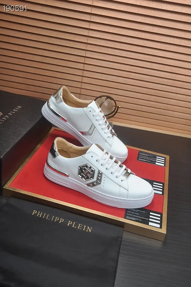 Philipp Plein White Silver Leather Metallic Hexagonal Logo Lifestyle Sneakers 6
