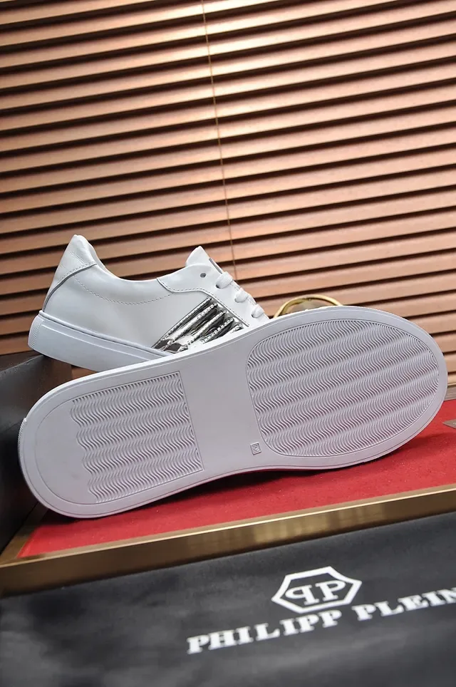 Philipp Plein White Silver Leather Upper Metallic Snakeskin Stripes Sneakers 4