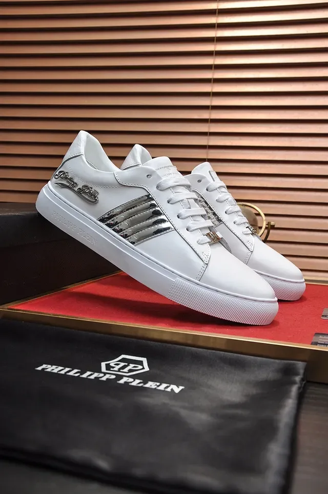 Philipp Plein White Silver Leather Upper Metallic Snakeskin Stripes Sneakers 8