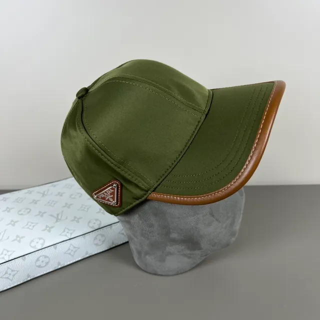 Prada 军绿色 棕色 结构六片冠部 缎面面料 棒球帽 4