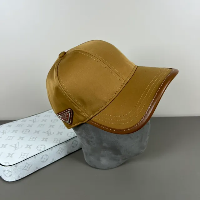 Prada 军绿色 棕色 结构六片冠部 缎面面料 棒球帽 8