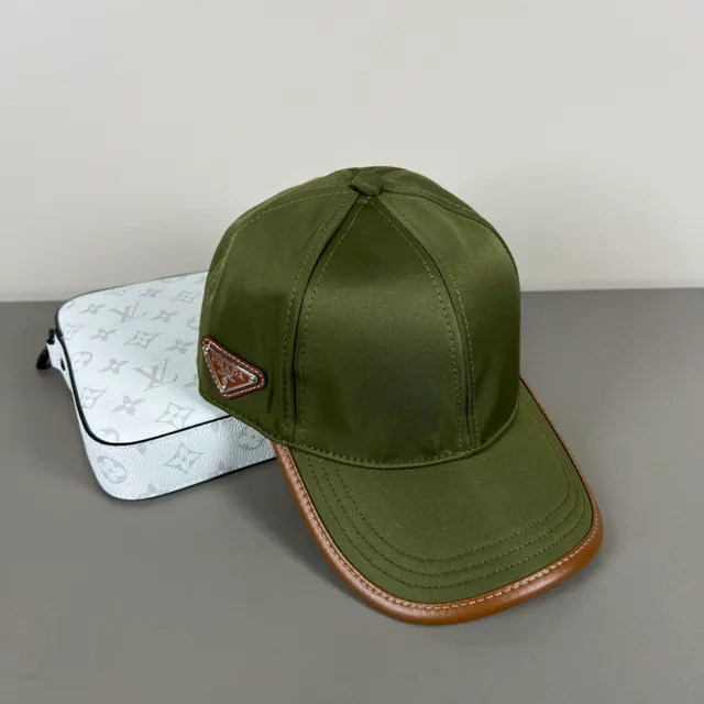 Prada 军绿色 棕色 结构六片冠部 缎面面料 棒球帽 9