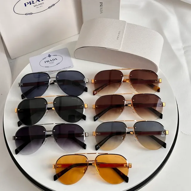 Prada Aviator Brown Gold Silhouette Metal Frame Sunglasses 2
