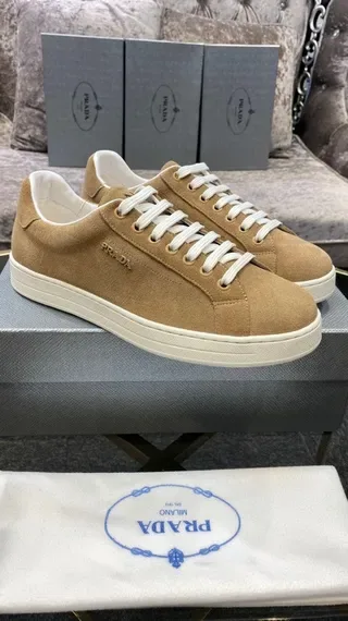 Prada Beige White Suede Upper Low-Top Lifestyle Sneakers 6