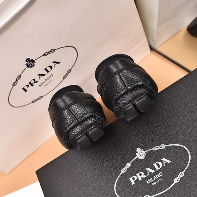 Prada Black Silver Pebbled Leather Metal Horsebit Buckle Loafer 2