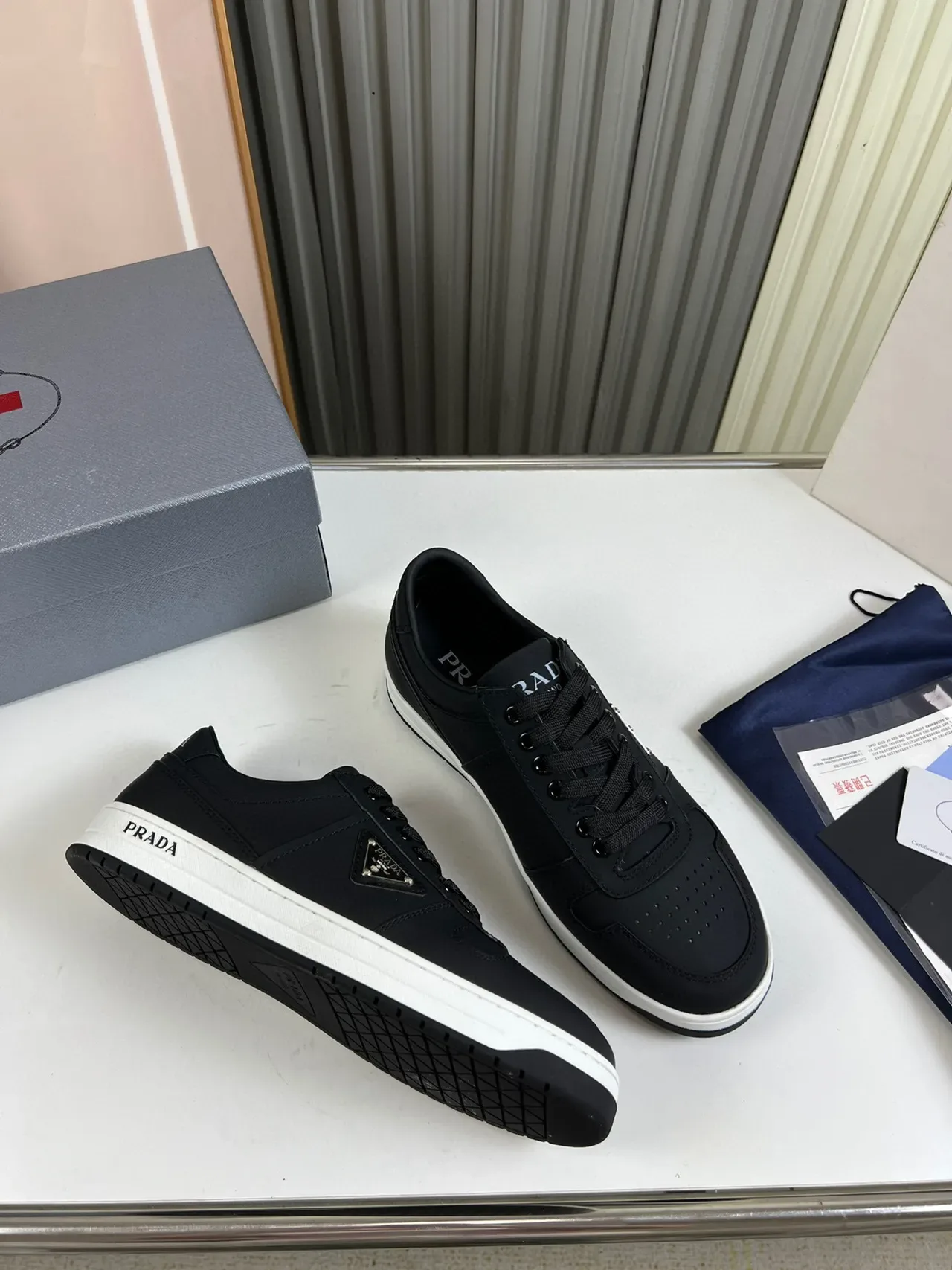 Prada Black White Low-Top Perforated Toe Lifestyle Sneakers 6
