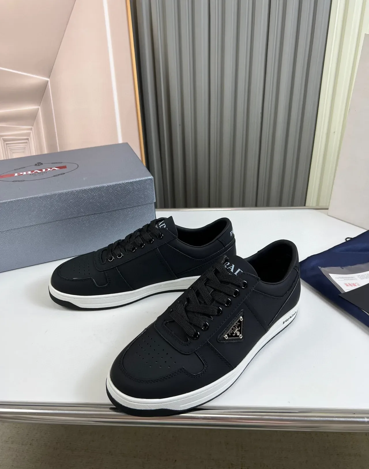 Prada Black White Low-Top Perforated Toe Lifestyle Sneakers 7