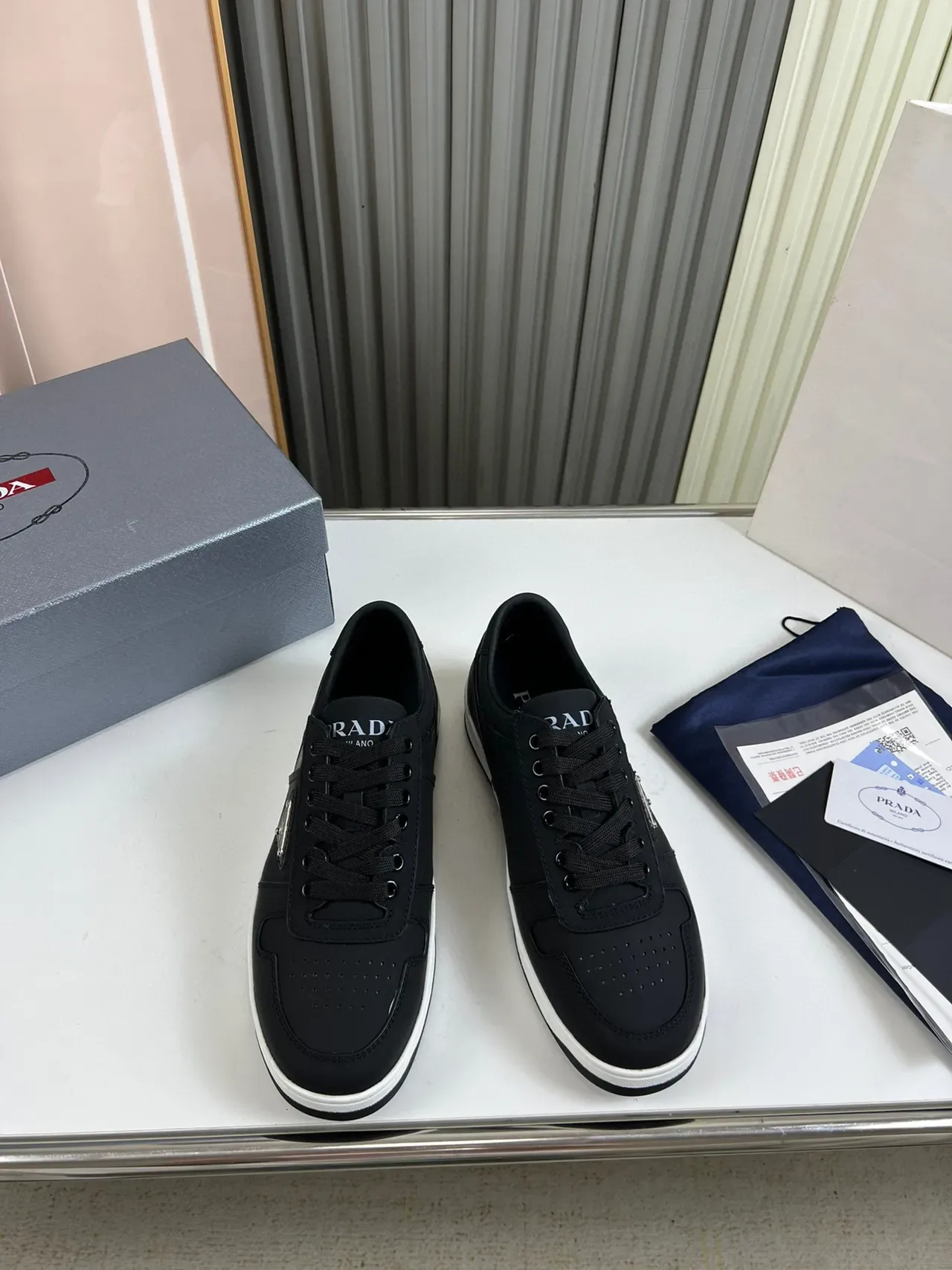 Prada Black White Low-Top Perforated Toe Lifestyle Sneakers 8