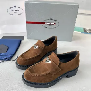 Prada Brown Black Suede Upper Platform Sole Loafer