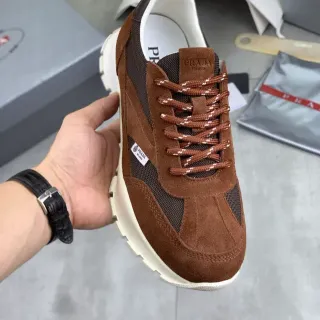 Prada Brown Suede and Mesh Lace-Up Lifestyle Sneaker