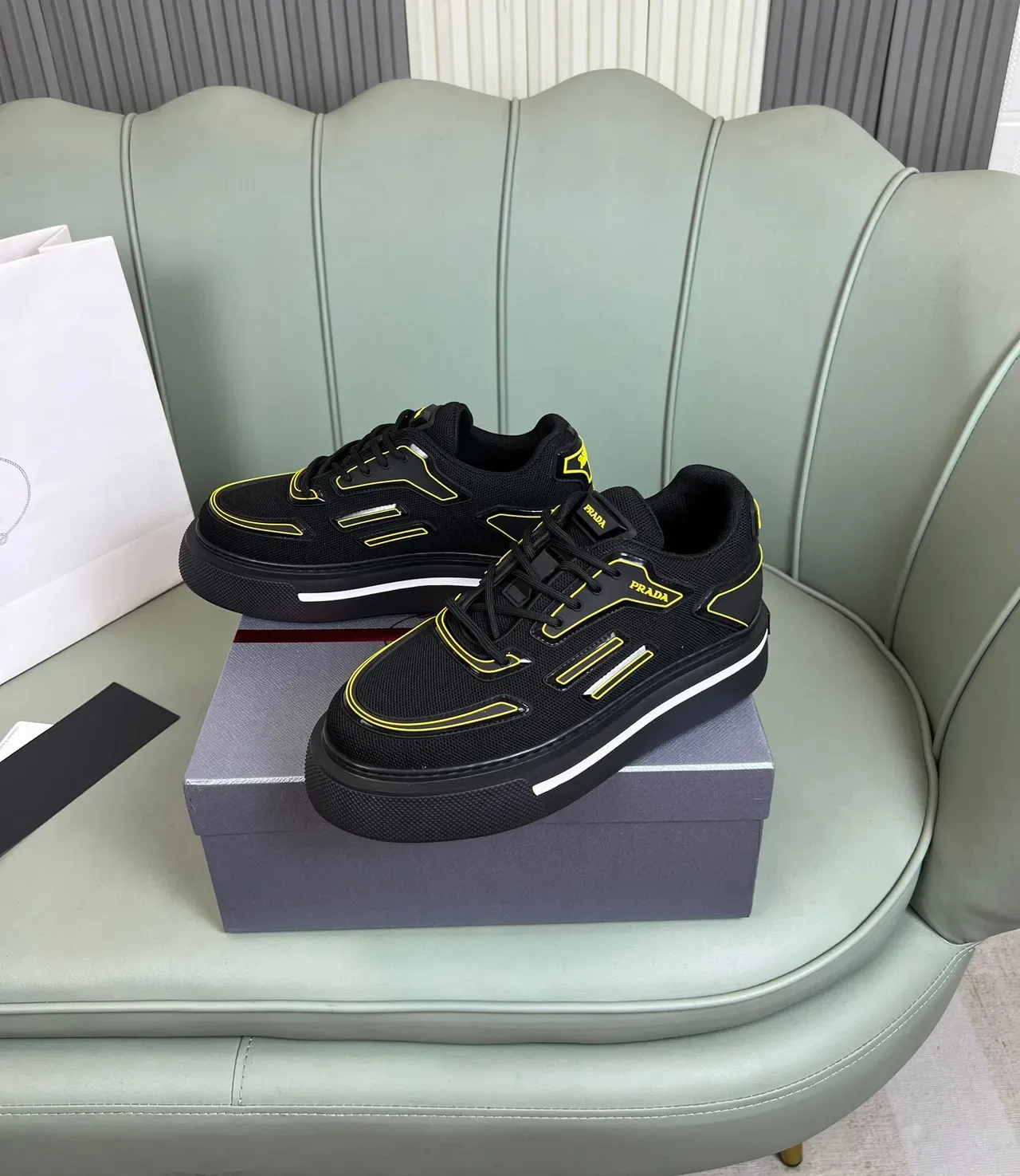 Prada Cloudbust Black and Yellow Lifestyle Sneakers 8