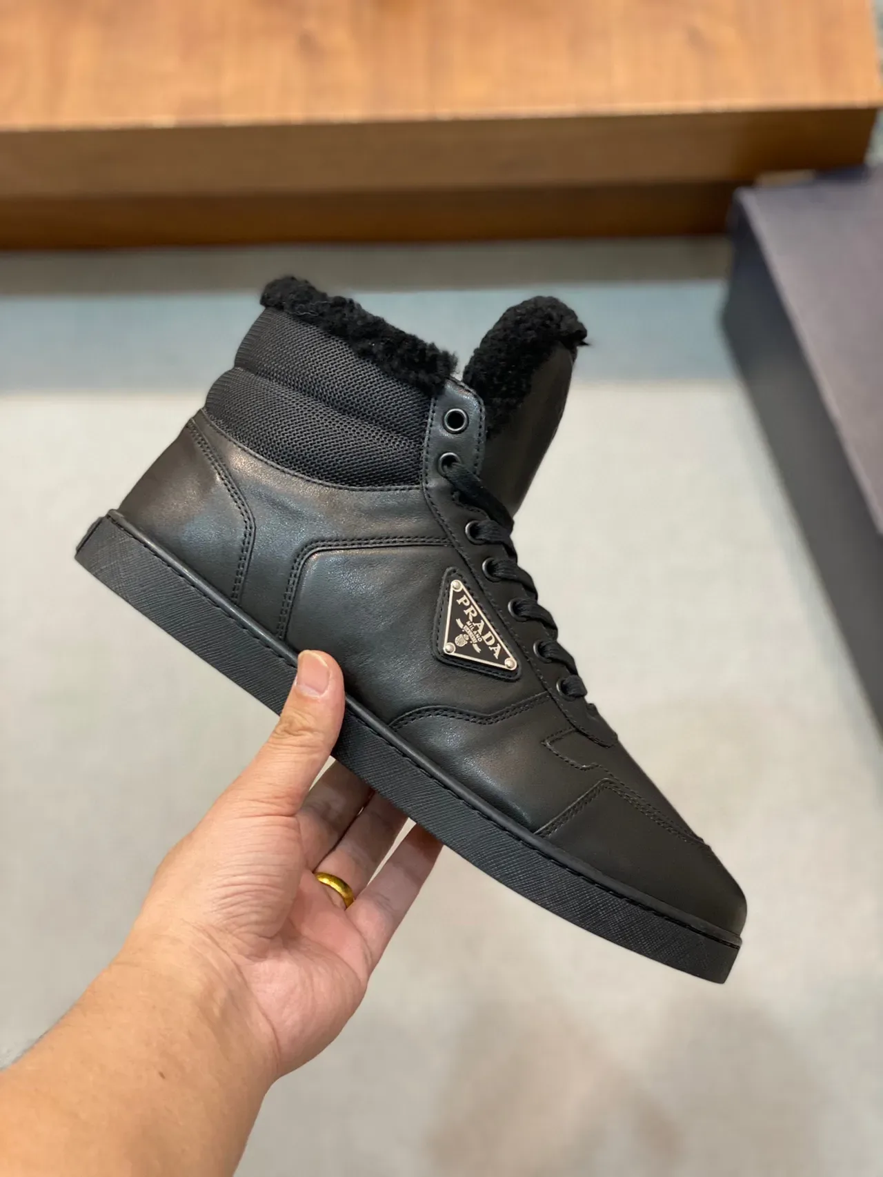 Prada Cloudbust Black High-Top Shearling-Lined Snow Boots 7