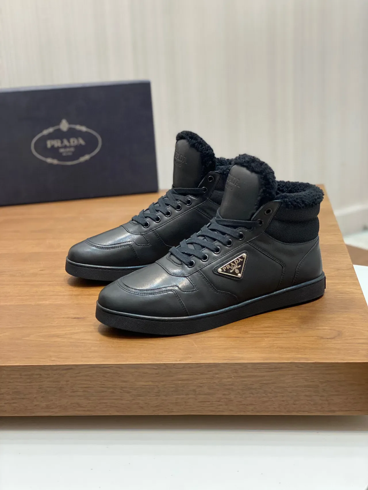 Prada Cloudbust Black High-Top Shearling-Lined Snow Boots 8