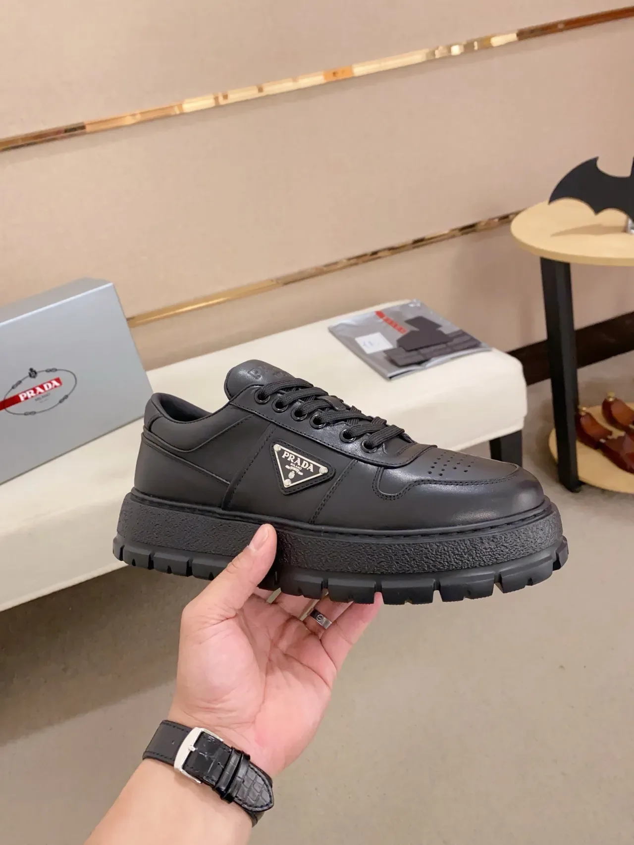 Prada Cloudbust Black Leather Platform Chunky Sneakers 4