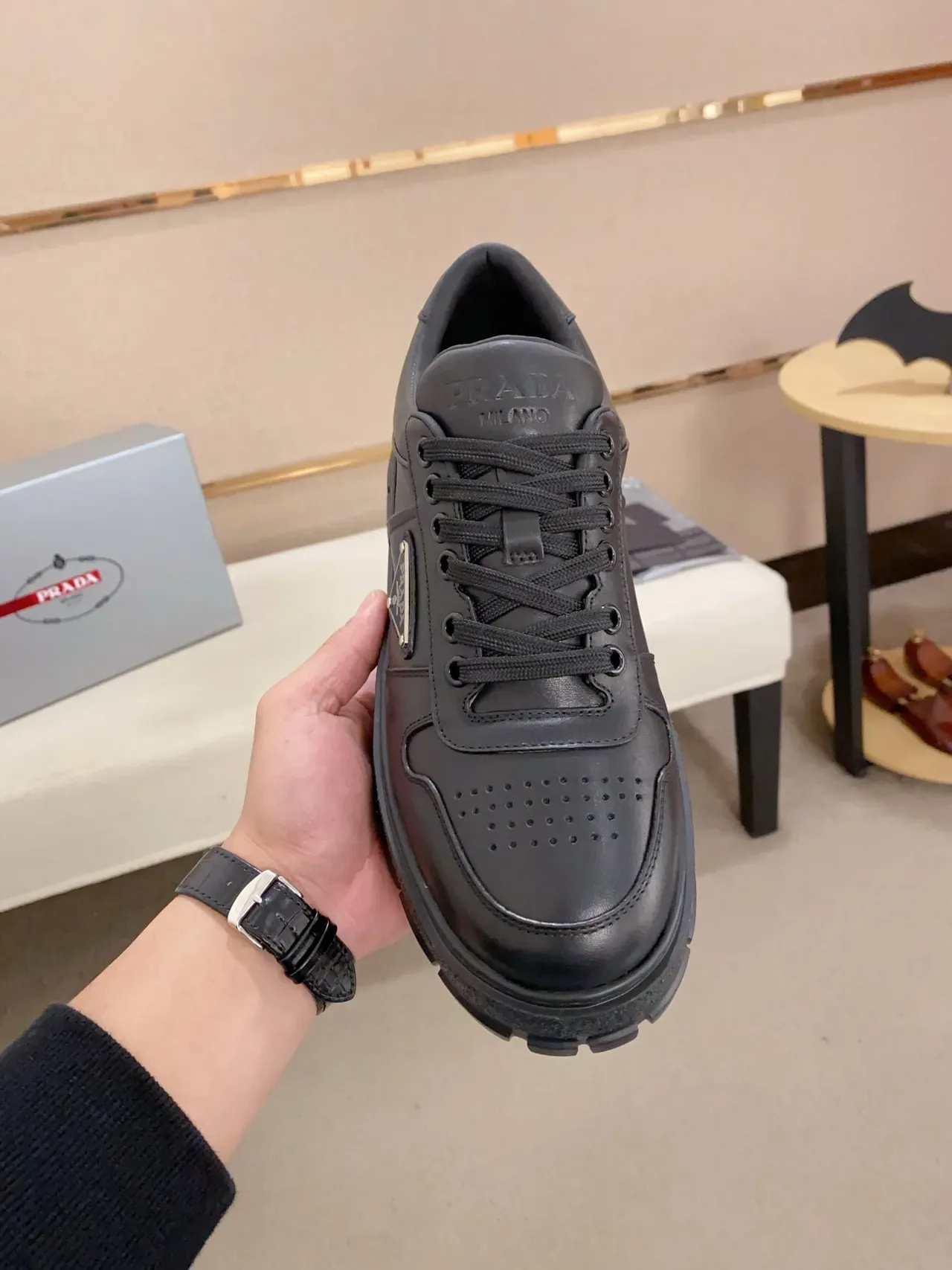 Prada Cloudbust Black Leather Platform Chunky Sneakers 5