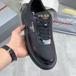 Prada Cloudbust Black Mesh and Patent Leather Chunky Sneakers