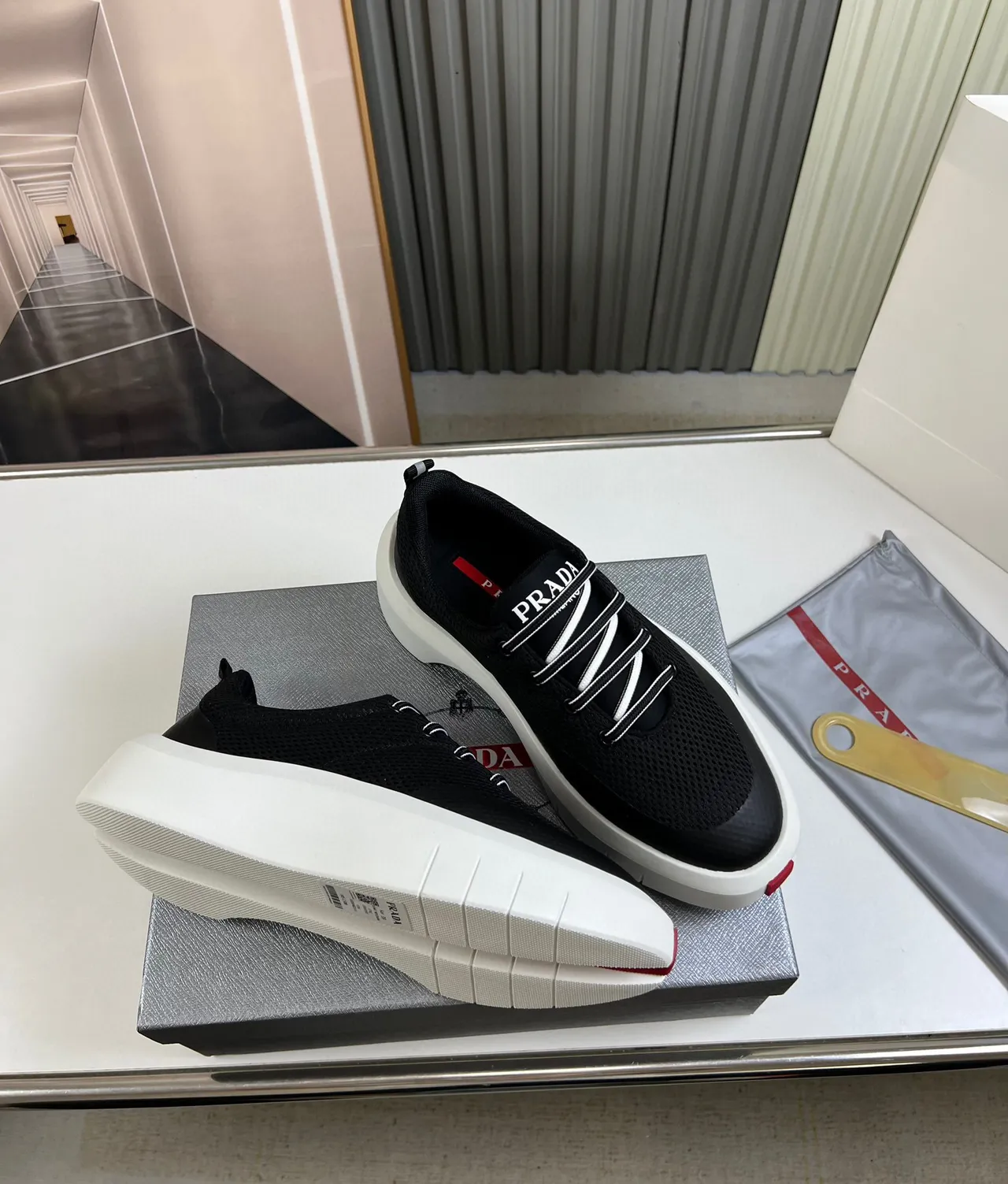 Prada Cloudbust Black Mesh Platform Lifestyle Sneakers 6