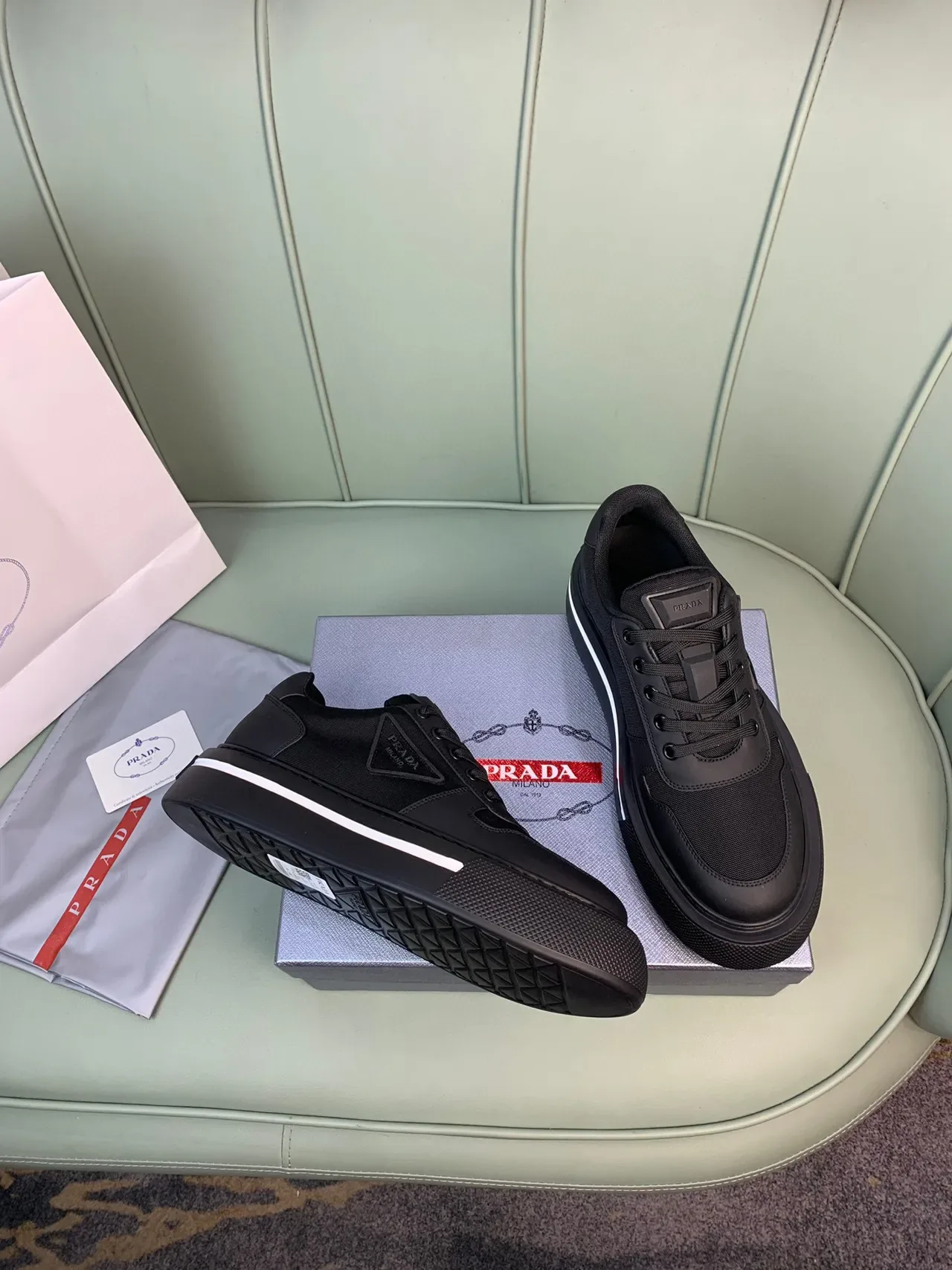 Prada Cloudbust Black Mixed-Material Platform Lifestyle Sneakers 6