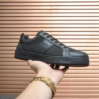 Prada Cloudbust Black Paneled Leather And Textile Upper Flat Rubber Sole Lifestyle Sneakers