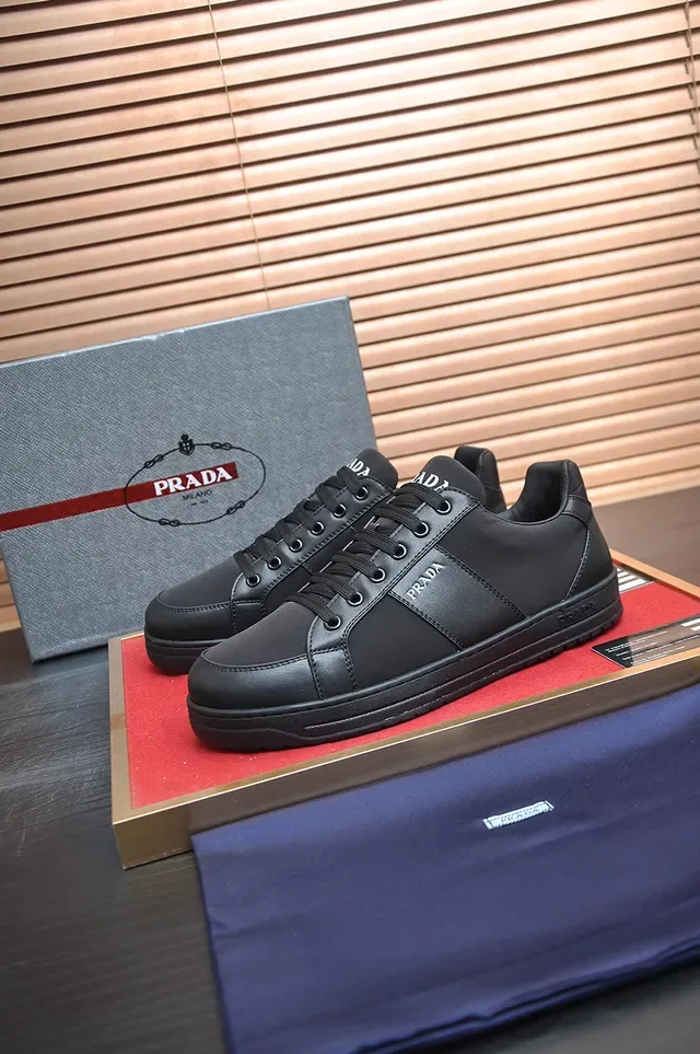 Prada Cloudbust Black Paneled Leather And Textile Upper Flat Rubber Sole Lifestyle Sneakers 4