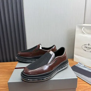 Prada Cloudbust Brown Black Slip-On Patent Leather And Mesh Loafer