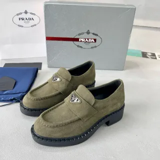 Prada Cloudbust Loafer Olive Green Suede Platform Loafers