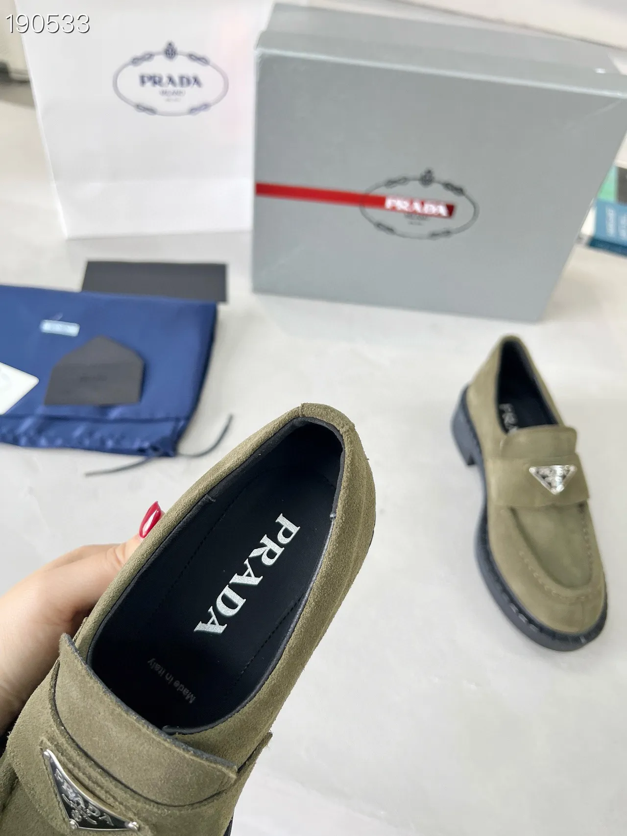 Prada Cloudbust Loafer Olive Green Suede Platform Loafers 3