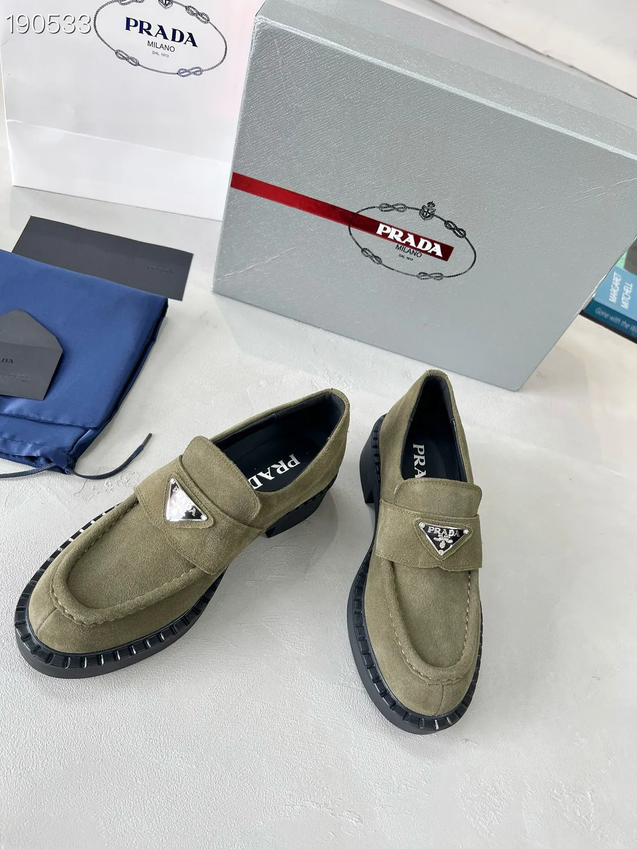 Prada Cloudbust Loafer Olive Green Suede Platform Loafers 6
