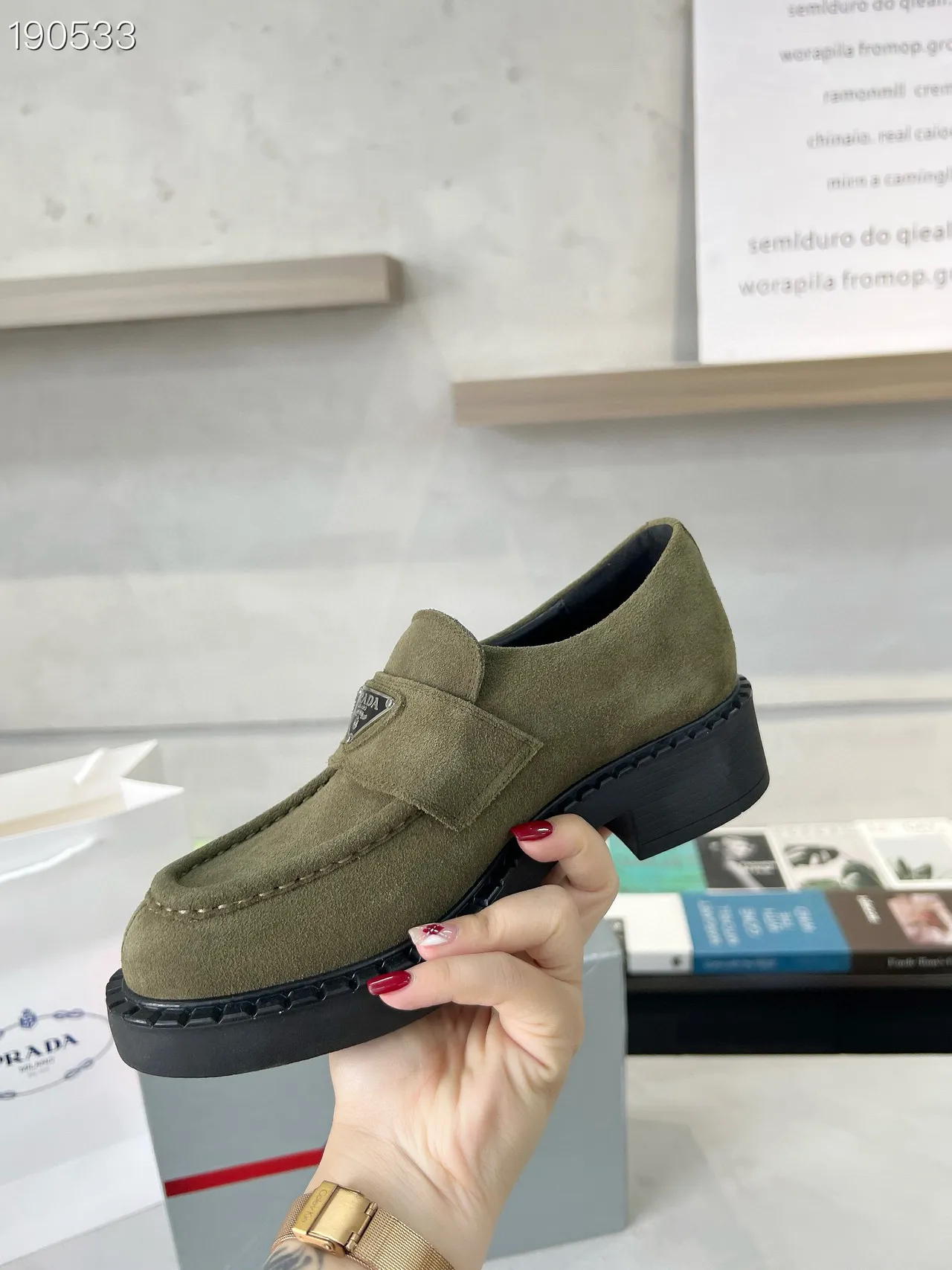Prada Cloudbust Loafer Olive Green Suede Platform Loafers 8