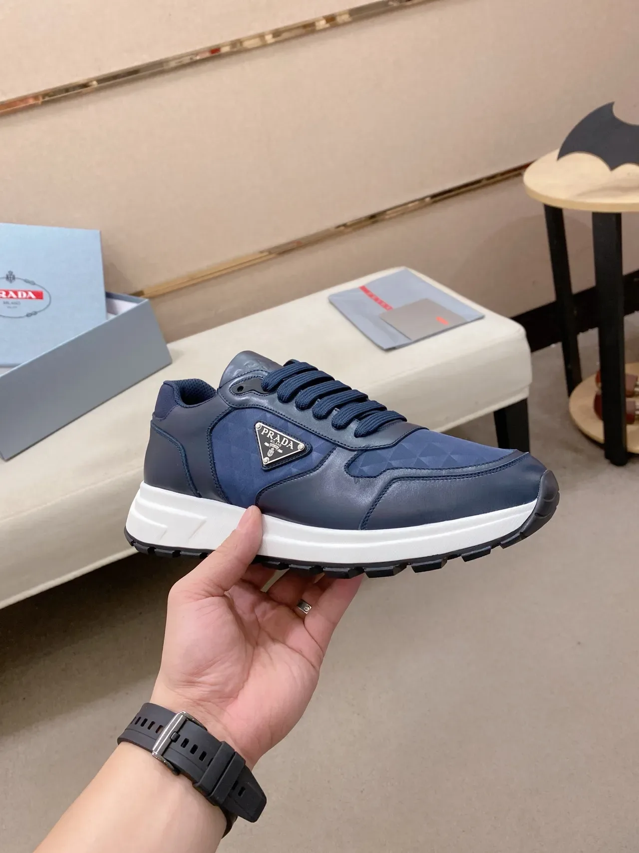 Prada Cloudbust Navy Leather Lifestyle Sneakers 4