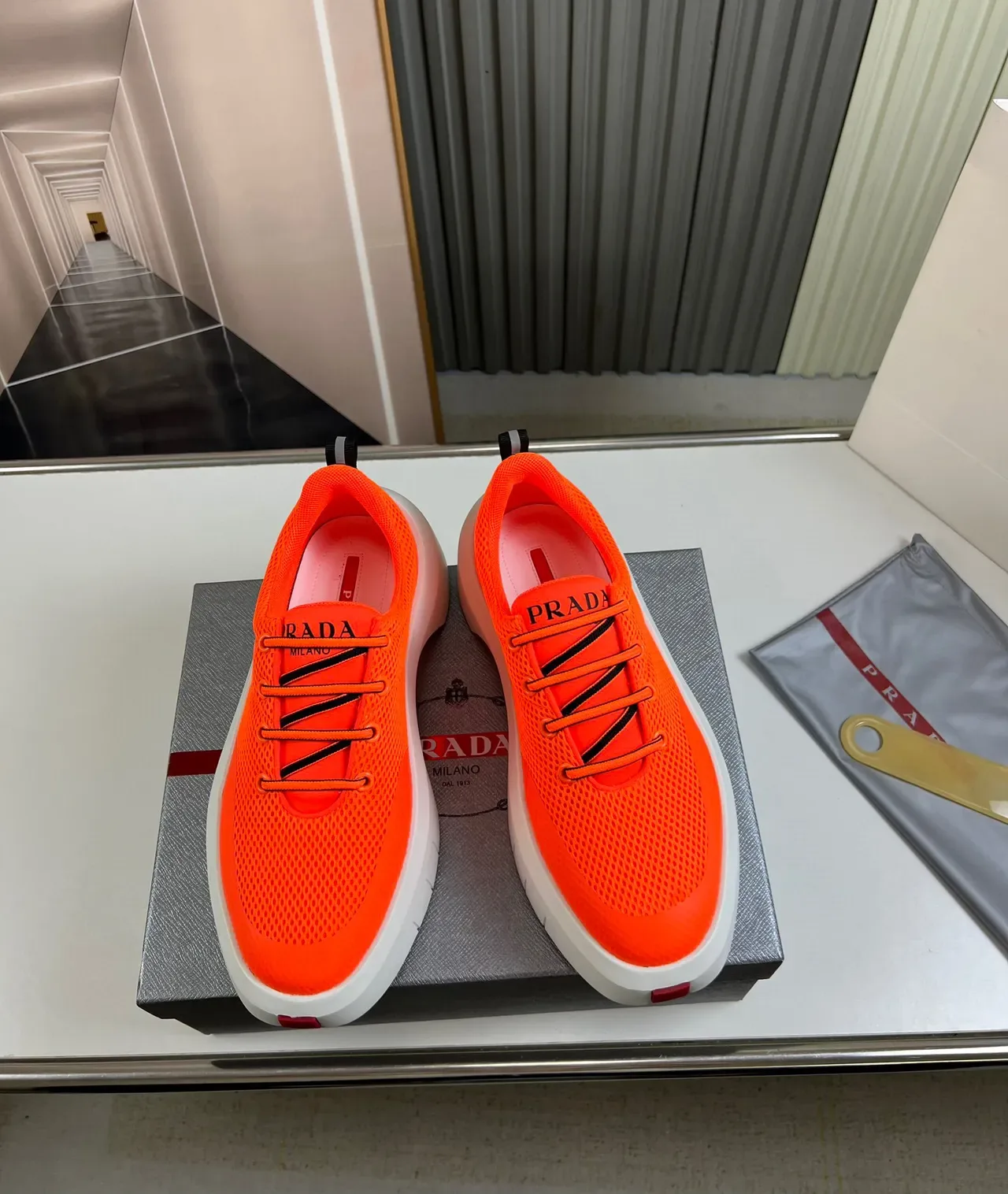 Prada Cloudbust Orange Perforated Mesh Lifestyle Sneakers 9