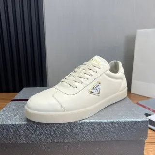 Prada Cloudbust White Gold Leather Upper Triangular Logo Plaque Lifestyle Sneakers
