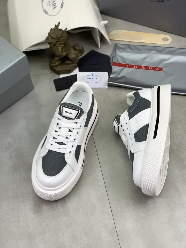 Prada Cloudbust White Gray Chunky Platform Sole Mesh-and-Leather Paneling Lifestyle Sneakers 5