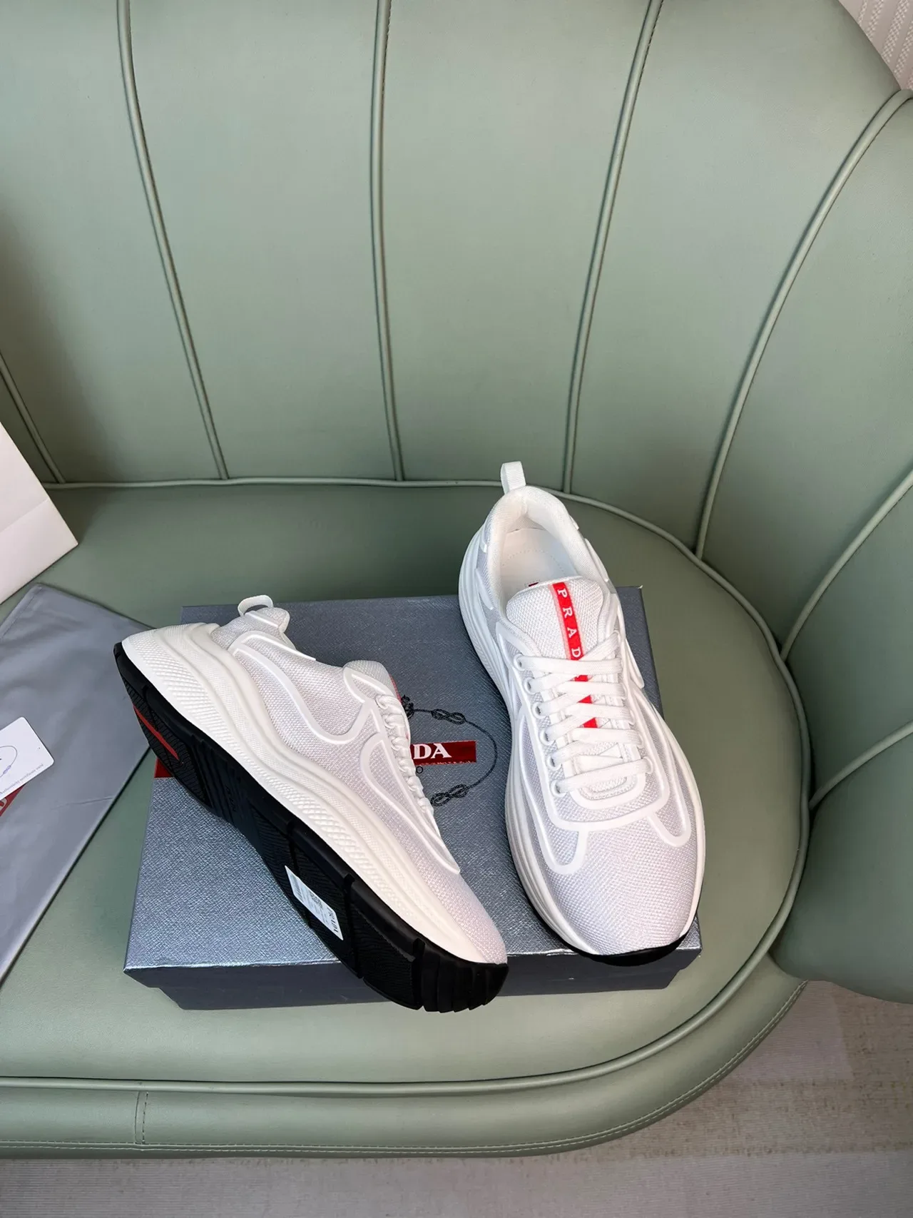 Prada Cloudbust 白灰网面鞋面雕塑中底厚底运动鞋 6