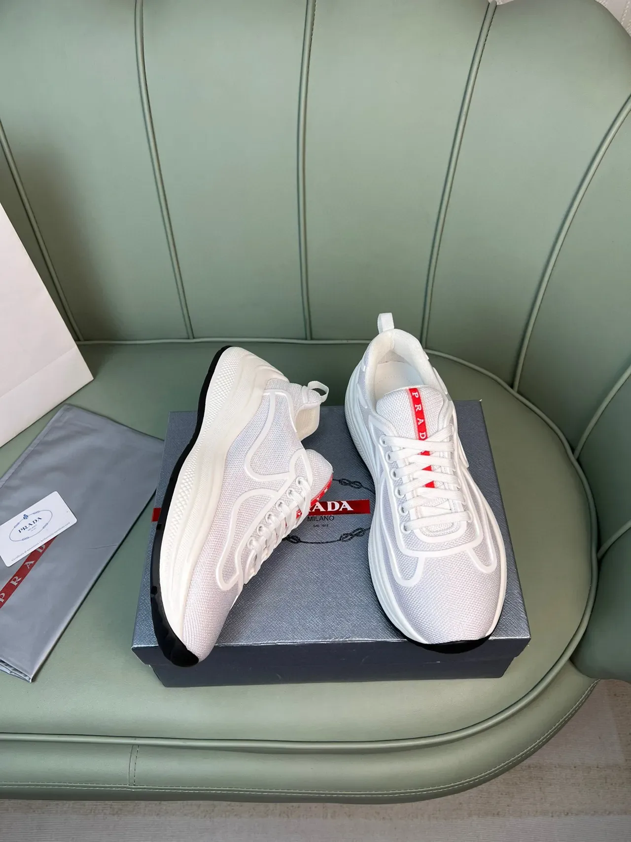 Prada Cloudbust 白灰网面鞋面雕塑中底厚底运动鞋 7