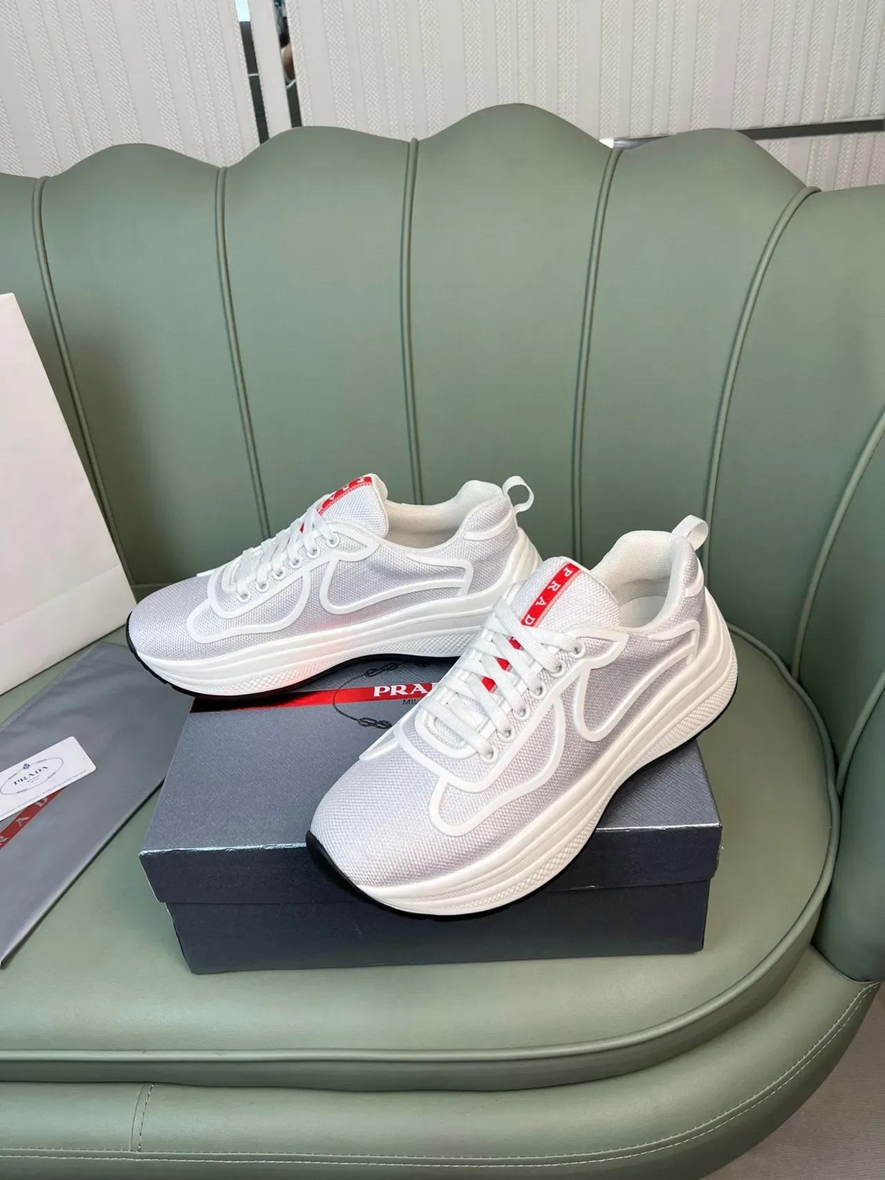 Prada Cloudbust 白灰网面鞋面雕塑中底厚底运动鞋 8