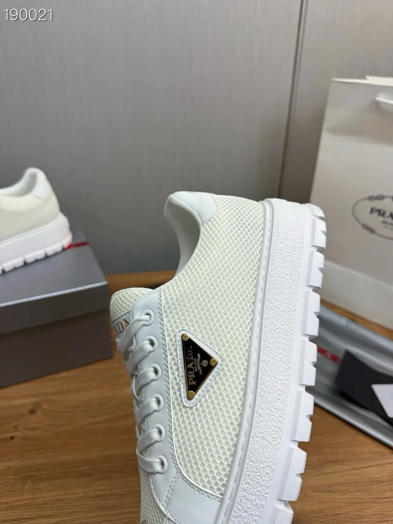 Prada Cloudbust White Mesh and Leather Lifestyle Sneakers 4