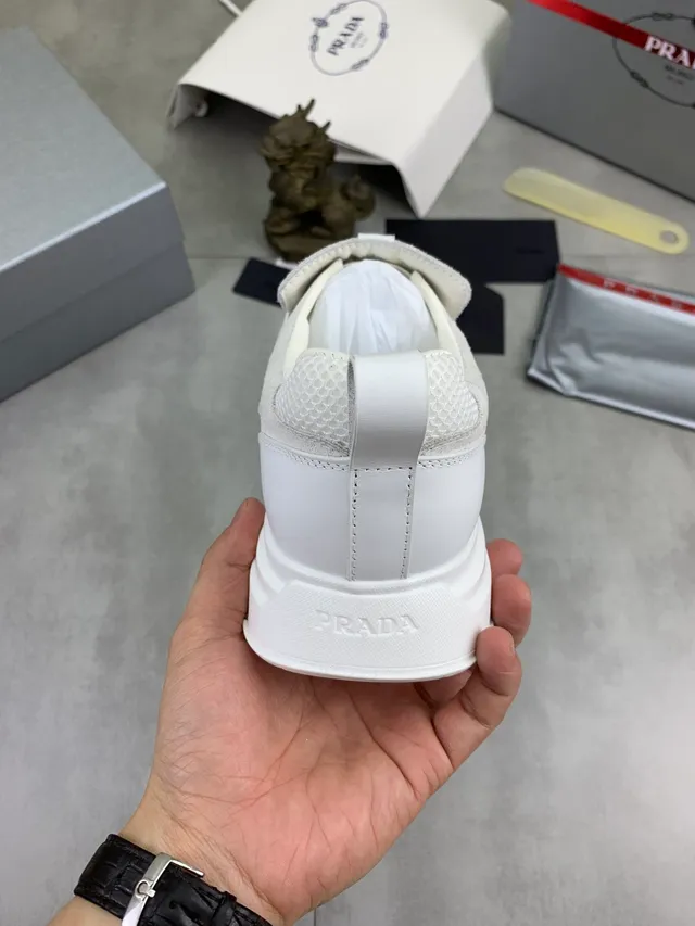 Prada Cloudbust White Mesh and Suede Slip-On Lifestyle Sneakers 3