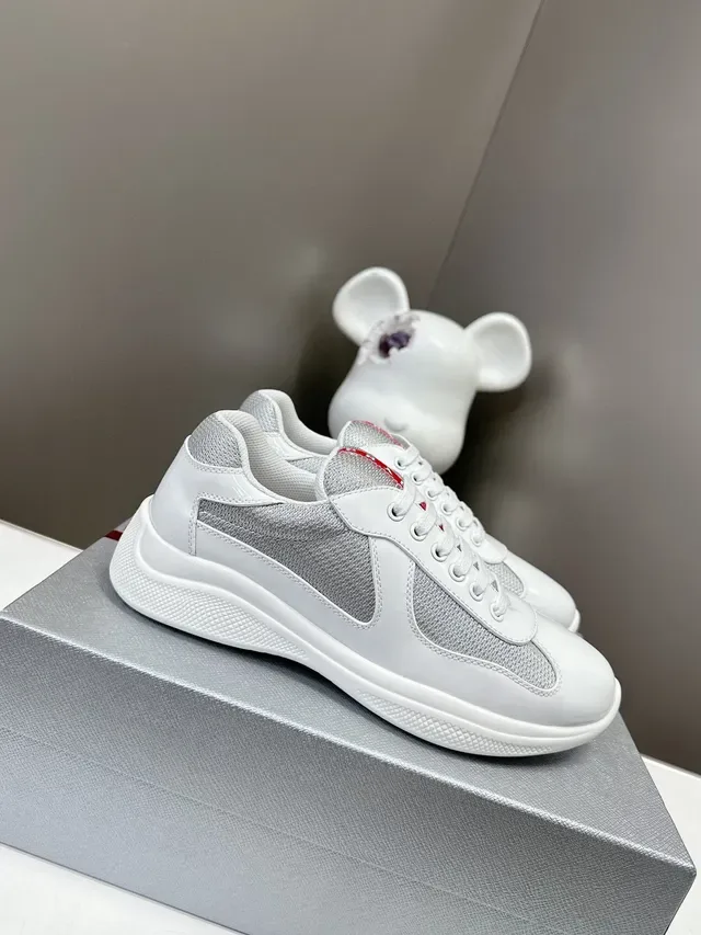 Prada Cloudbust 白漆皮银色网面生活休闲鞋 2