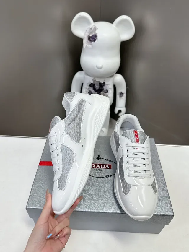 Prada Cloudbust 白漆皮银色网面生活休闲鞋 3