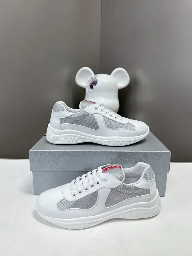 Prada Cloudbust 白漆皮银色网面生活休闲鞋 4