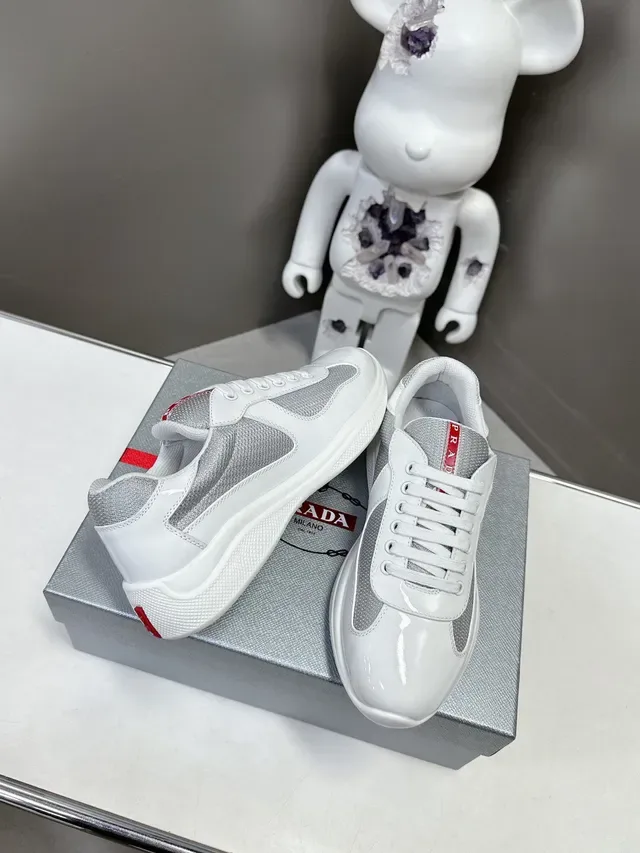 Prada Cloudbust 白漆皮银色网面生活休闲鞋 5