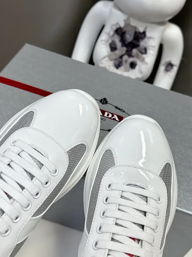 Prada Cloudbust 白漆皮银色网面生活休闲鞋 6
