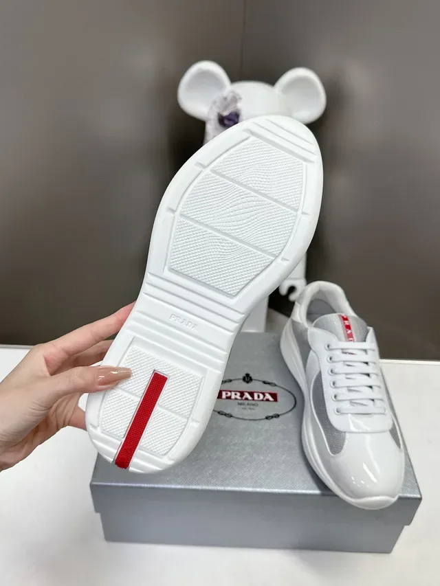 Prada Cloudbust 白漆皮银色网面生活休闲鞋 9
