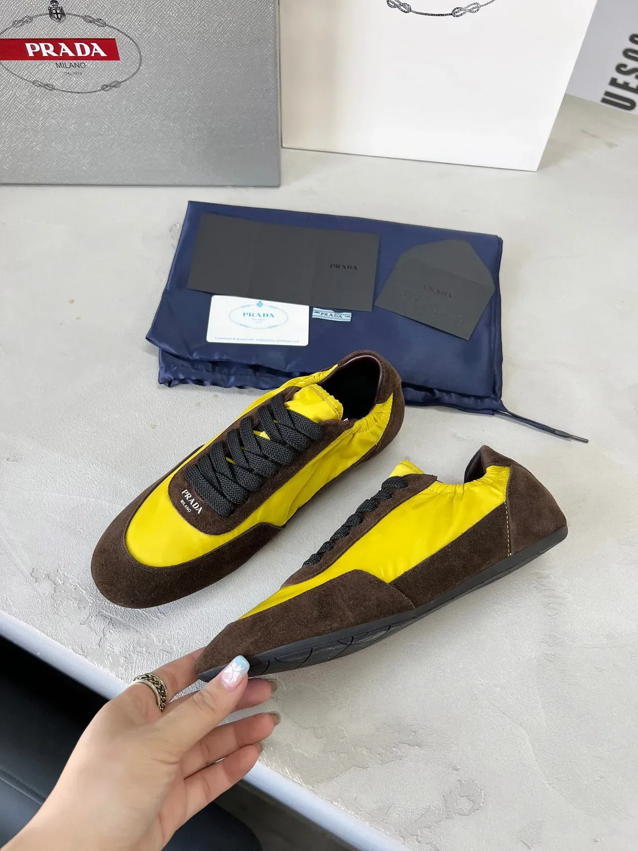 Prada Cloudbust Yellow Brown Color-Blocked Suede And Nylon Lifestyle Sneakers 8