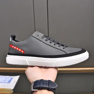 Prada Gray and Black Leather Lifestyle Sneakers