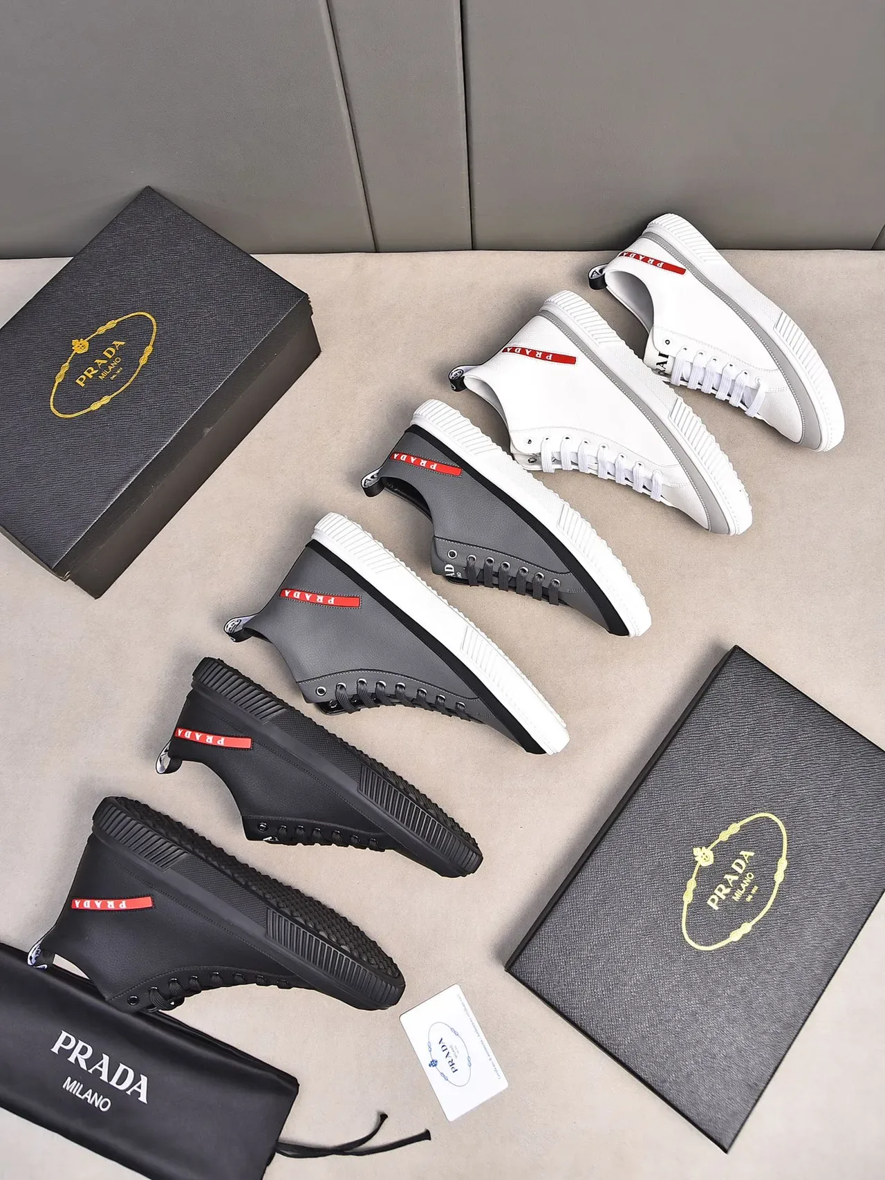 Prada Gray and Black Leather Lifestyle Sneakers 2