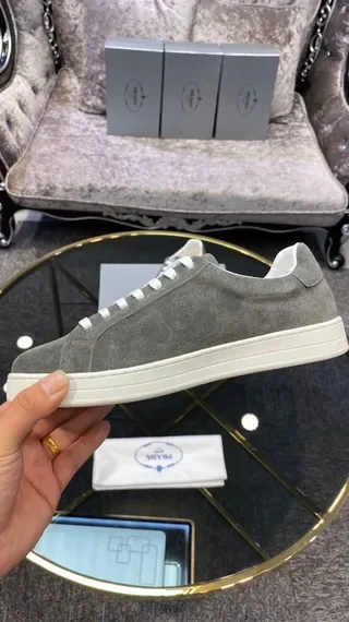 Prada Gray White Suede Upper Low-Top Lifestyle Sneakers 5