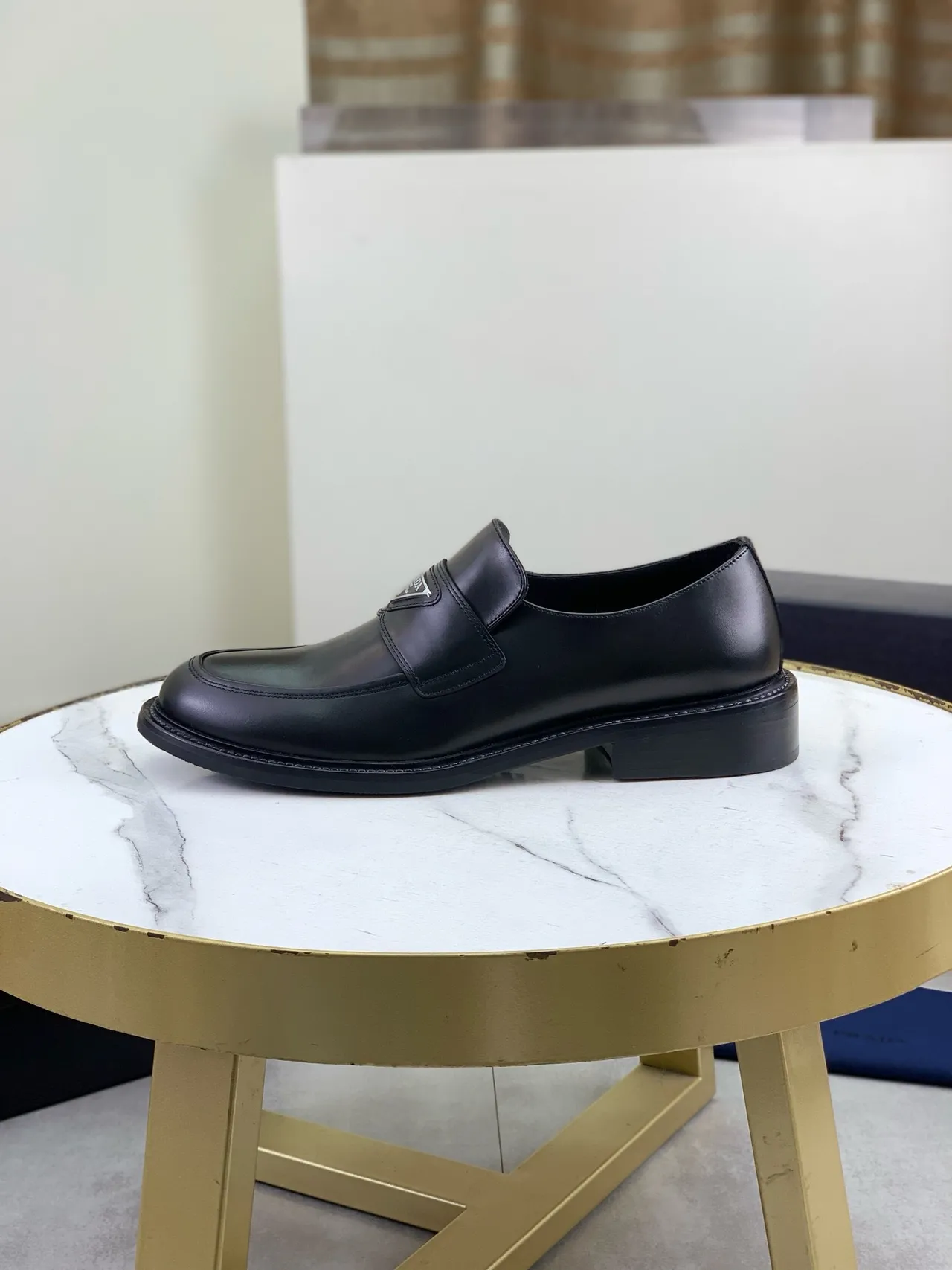 Prada Loafer Black Leather Strap Moc-Toe Loafer 6