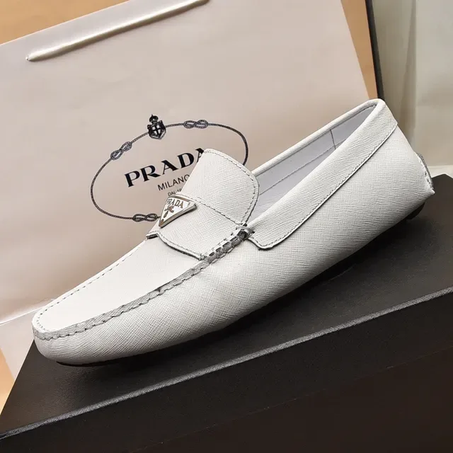 Prada Loafer White Black Leather Moc-Toe Stitching Loafer 5